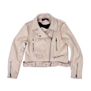 Zara Faux Suede Moto Biker Jacket Pink Motorcycle Coat Outerwear‎